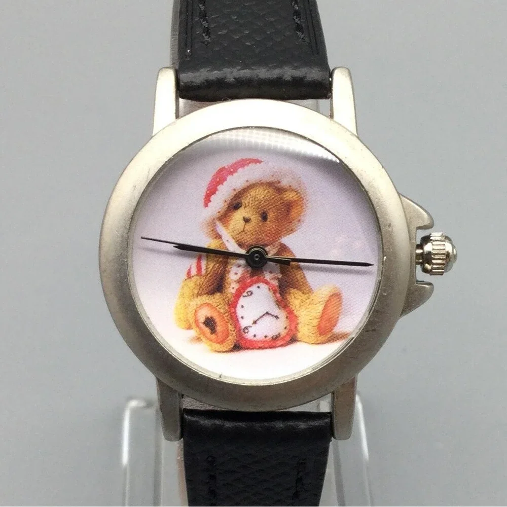 Cherished Teddies Val Womens Watch 29mm Black Strap Silver Tone New Battery 1999